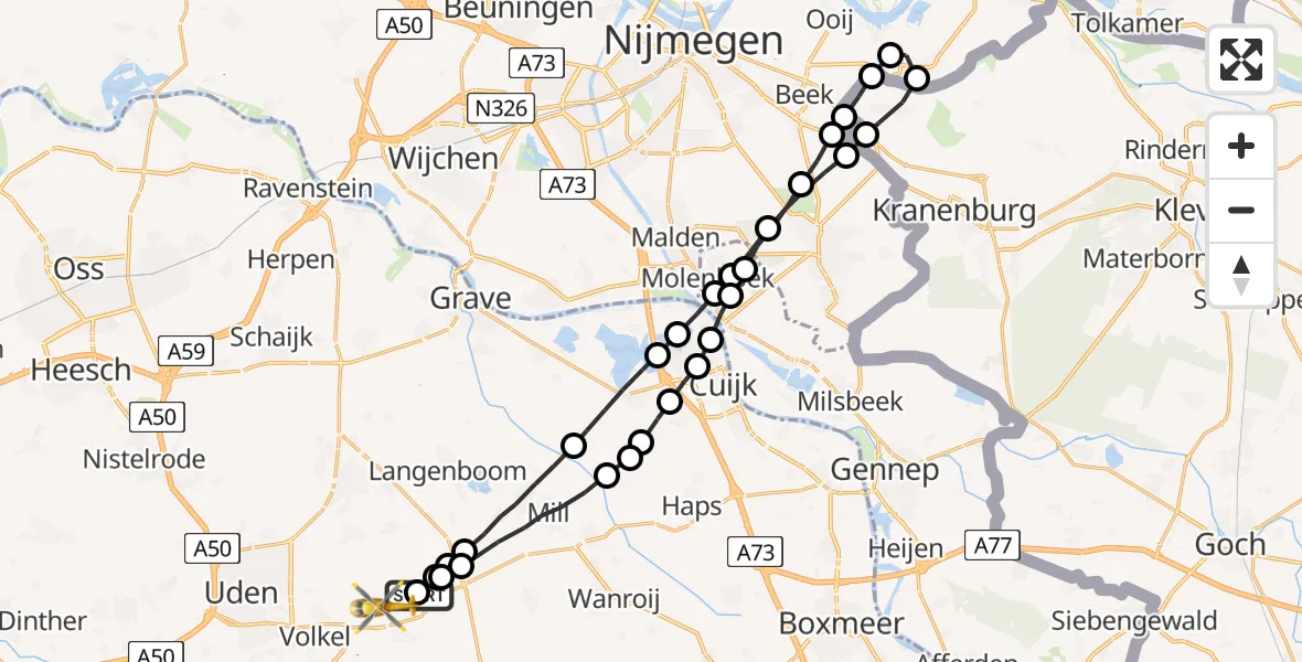 Vluchtroute Traumahelikopter Vliegbasis Volkel - Vliegbasis Volkel, 08 juli 2022, 22:00