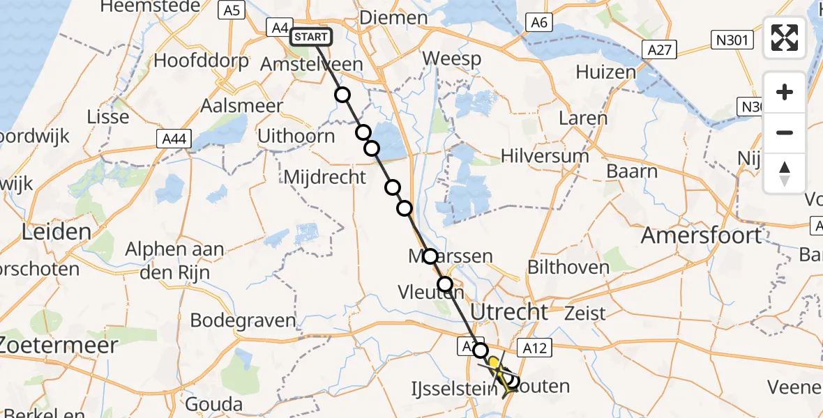 Routekaart van de vlucht: Lifeliner 1 naar Nieuwegein