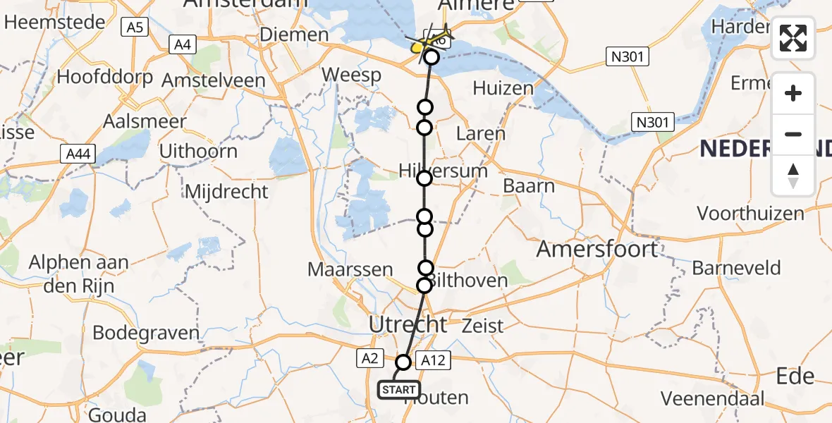 Routekaart van de vlucht: Lifeliner 1 naar Almere