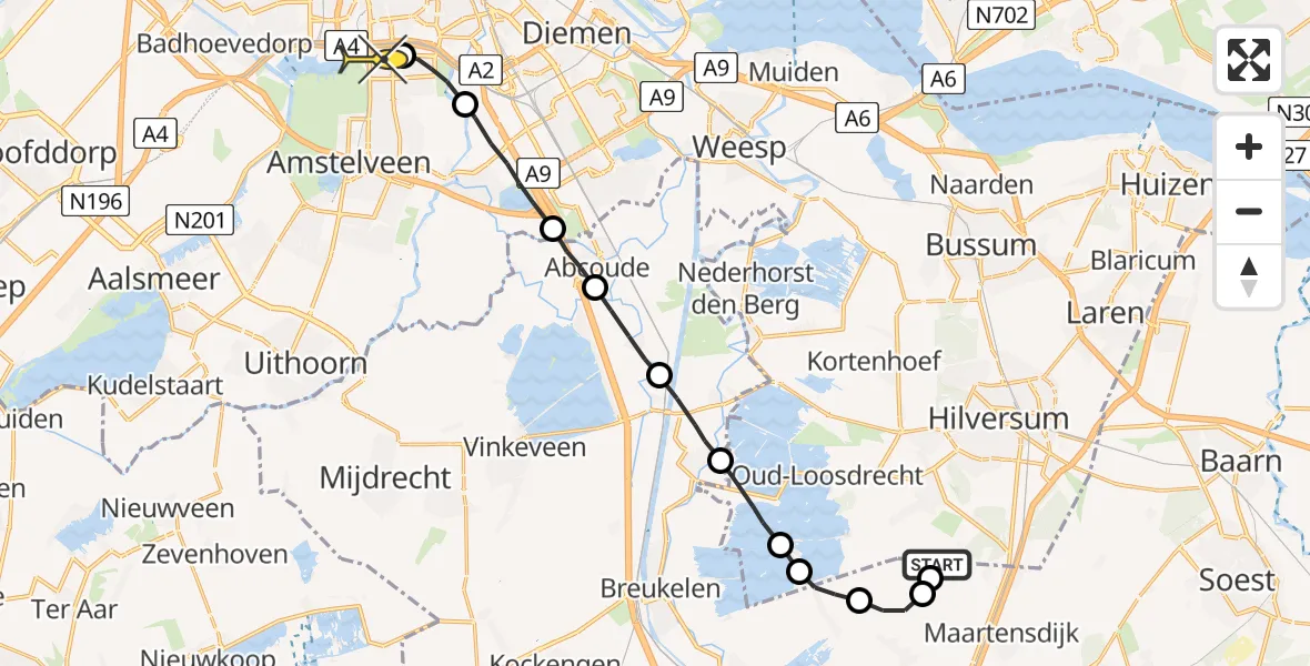 Routekaart van de vlucht: Lifeliner 1 naar VU Medisch Centrum Amsterdam