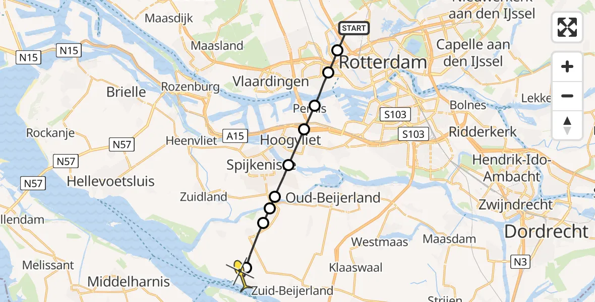 Routekaart van de vlucht: Lifeliner 2 naar Goudswaard