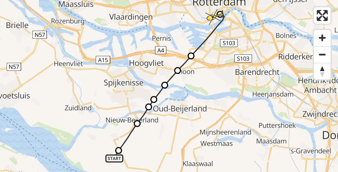 Routekaart van de vlucht: Lifeliner 2 naar Erasmus MC