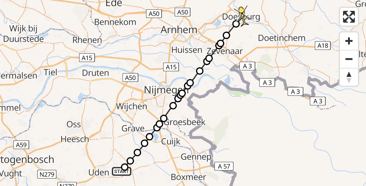 Routekaart van de vlucht: Lifeliner 3 naar Doesburg