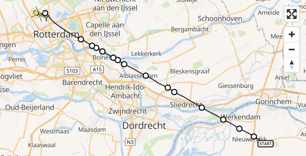 Routekaart van de vlucht: Lifeliner 2 naar Rotterdam The Hague Airport