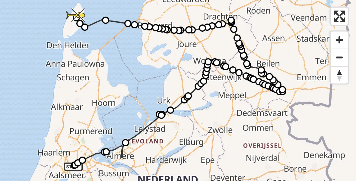 Routekaart van de vlucht: Politieheli naar Texel International Airport