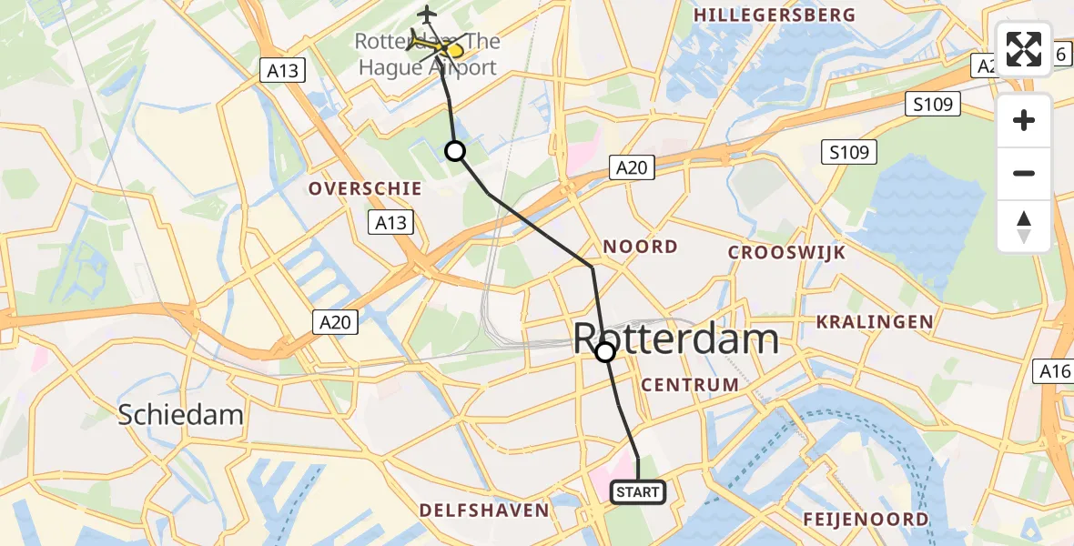 Routekaart van de vlucht: Lifeliner 2 naar Rotterdam The Hague Airport