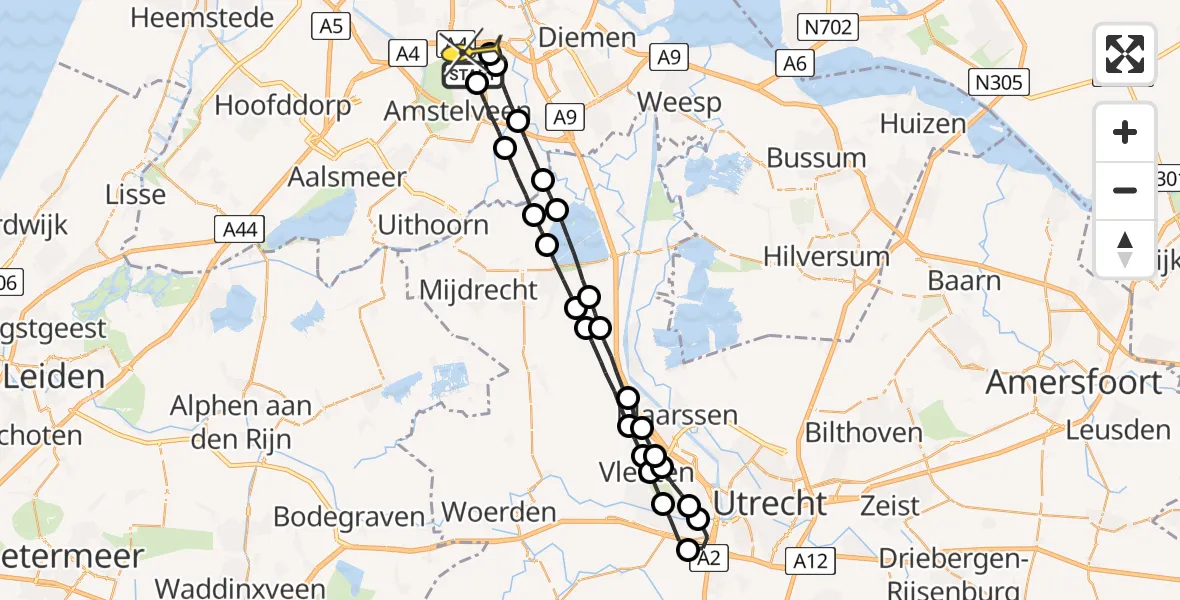 Routekaart van de vlucht: Lifeliner 1 naar VU Medisch Centrum Amsterdam