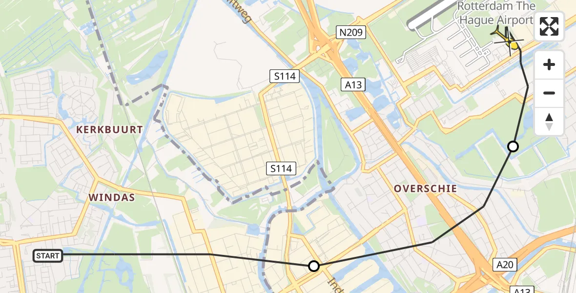 Routekaart van de vlucht: Lifeliner 2 naar Rotterdam The Hague Airport