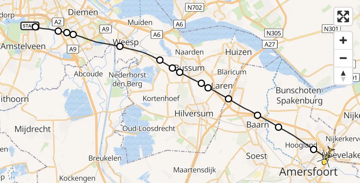 Routekaart van de vlucht: Lifeliner 1 naar Amersfoort