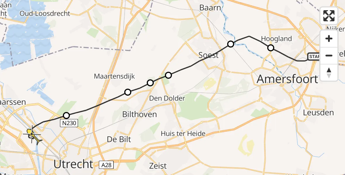 Routekaart van de vlucht: Lifeliner 1 naar Utrecht