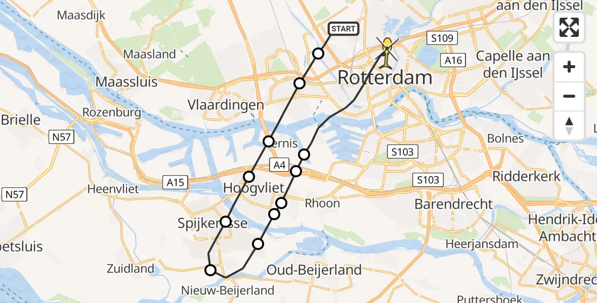 Routekaart van de vlucht: Lifeliner 2 naar Rotterdam