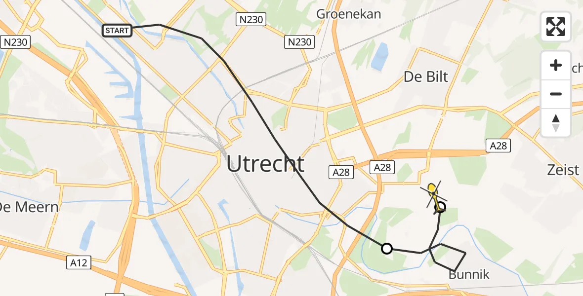 Routekaart van de vlucht: Lifeliner 1 naar Universitair Medisch Centrum Utrecht