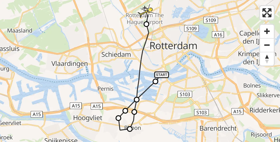 Routekaart van de vlucht: Lifeliner 2 naar Rotterdam The Hague Airport