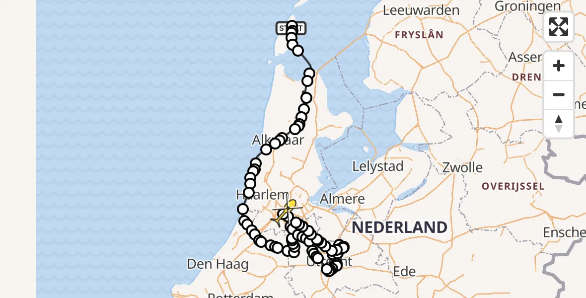 Routekaart van de vlucht: Politieheli naar Schiphol