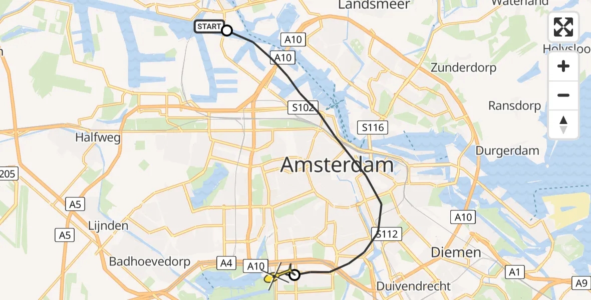 Routekaart van de vlucht: Lifeliner 1 naar VU Medisch Centrum Amsterdam