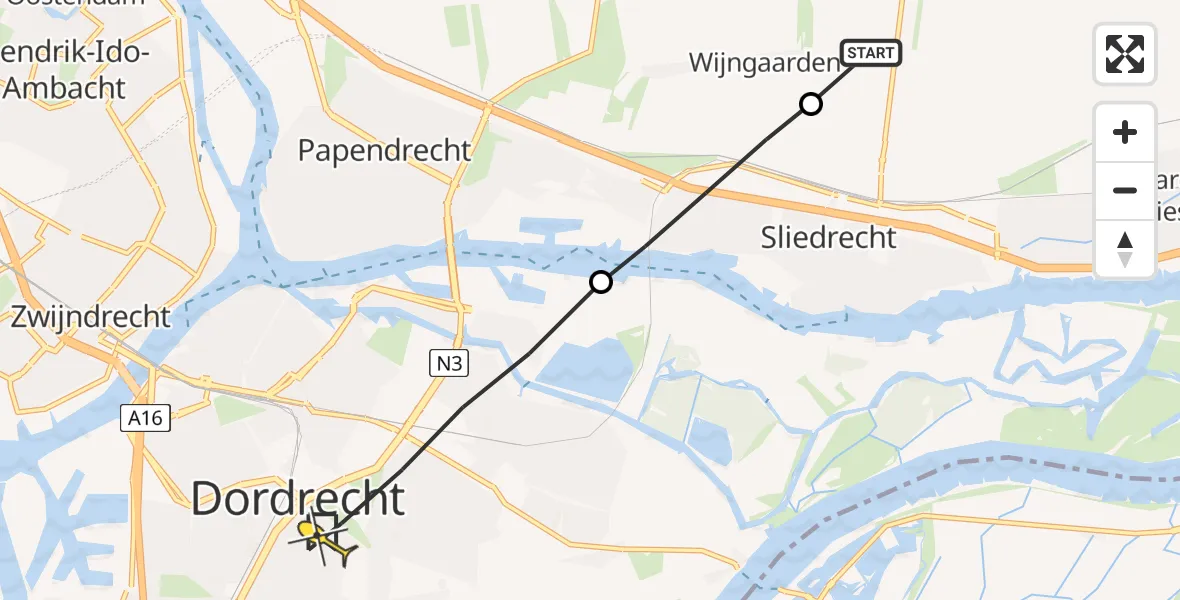 Routekaart van de vlucht: Lifeliner 2 naar Dordrecht