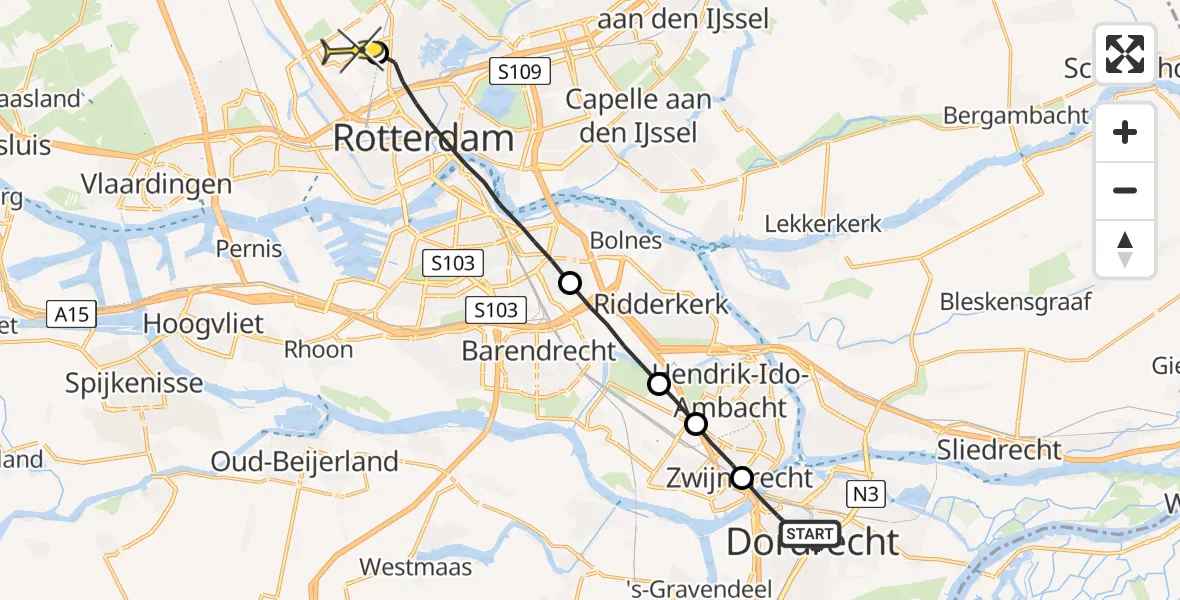 Routekaart van de vlucht: Lifeliner 2 naar Rotterdam The Hague Airport