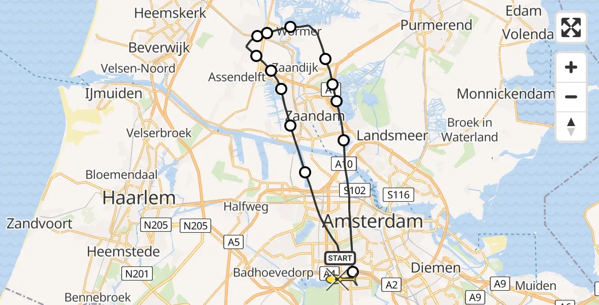 Routekaart van de vlucht: Lifeliner 1 naar VU Medisch Centrum Amsterdam