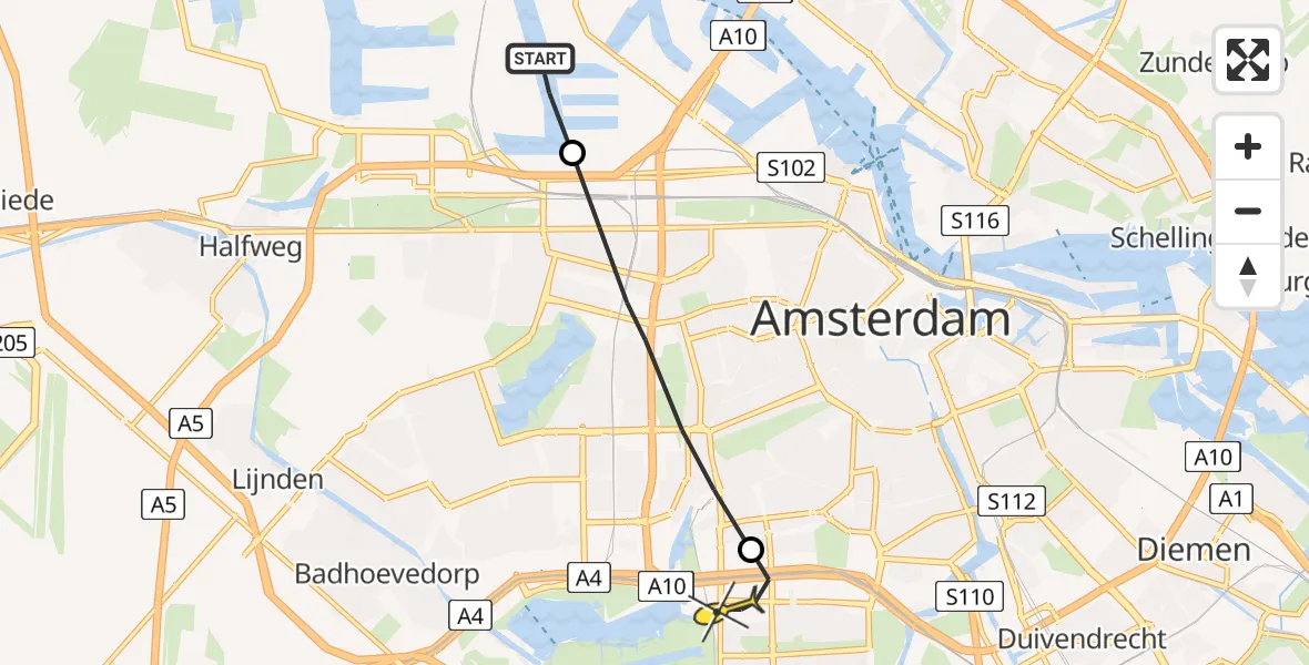 Routekaart van de vlucht: Lifeliner 1 naar VU Medisch Centrum Amsterdam
