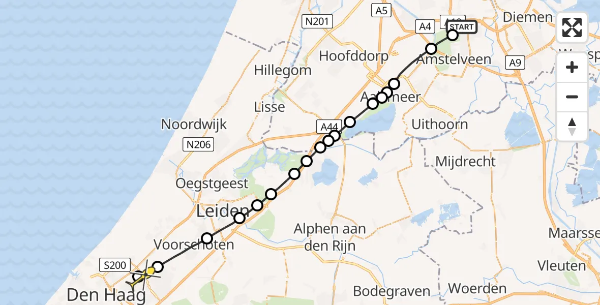 Routekaart van de vlucht: Lifeliner 1 naar Den Haag