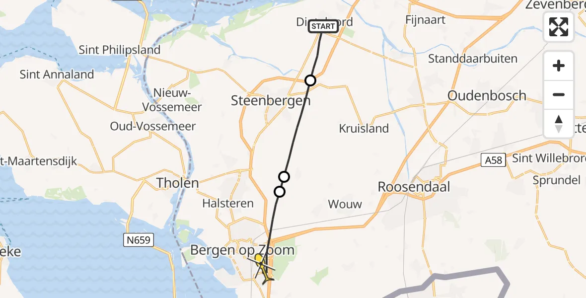 Routekaart van de vlucht: Lifeliner 2 naar Bergen op Zoom