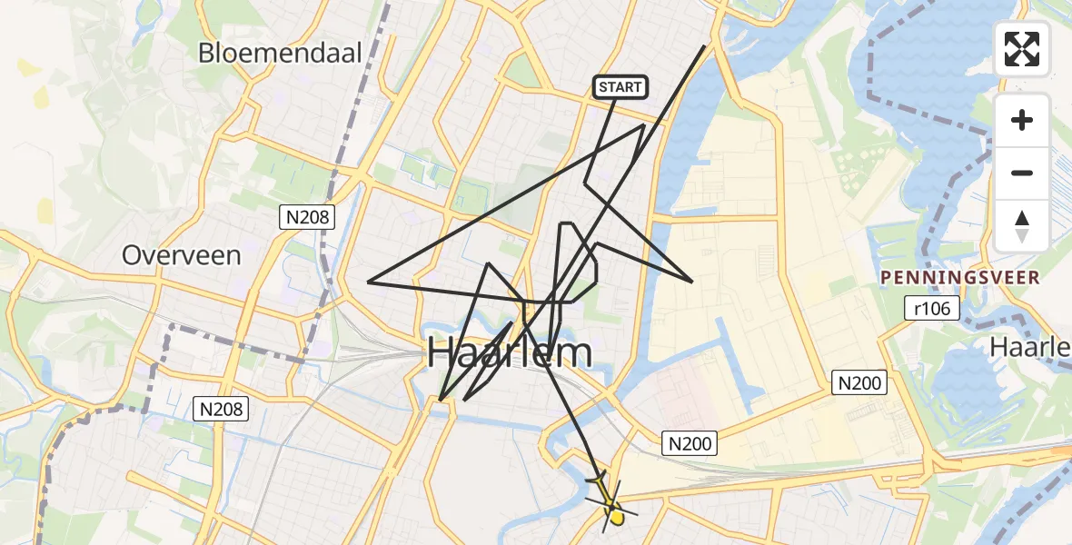 Routekaart van de vlucht: Politieheli naar Haarlem