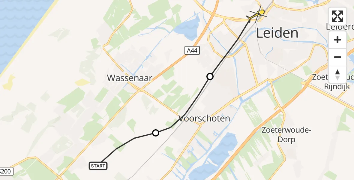 Routekaart van de vlucht: Lifeliner 1 naar Leiden