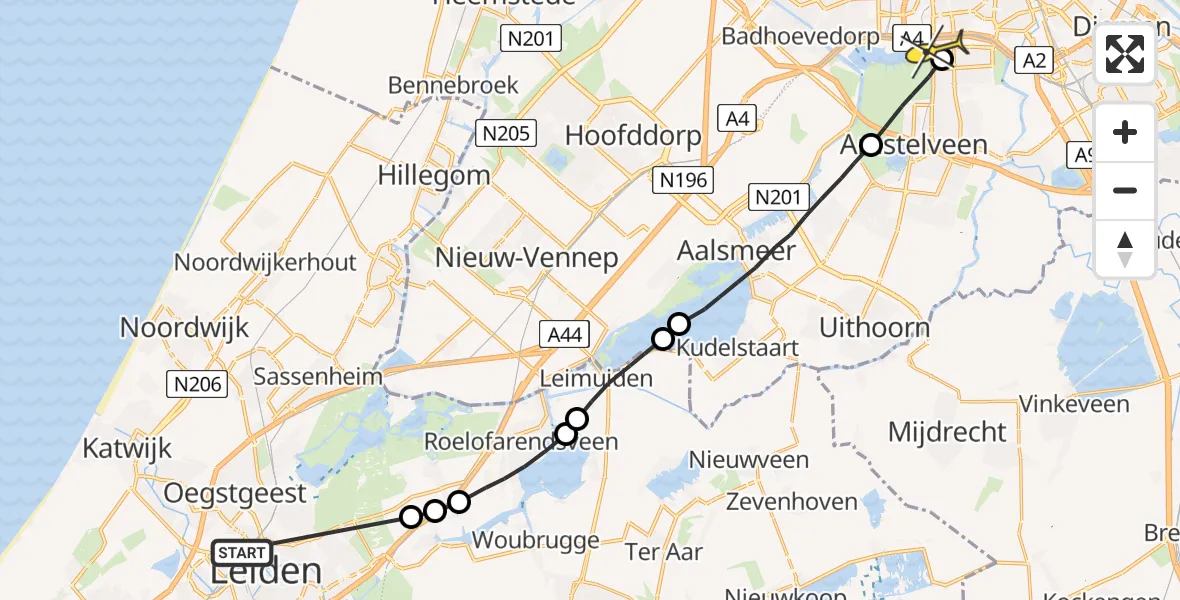 Routekaart van de vlucht: Lifeliner 1 naar VU Medisch Centrum Amsterdam