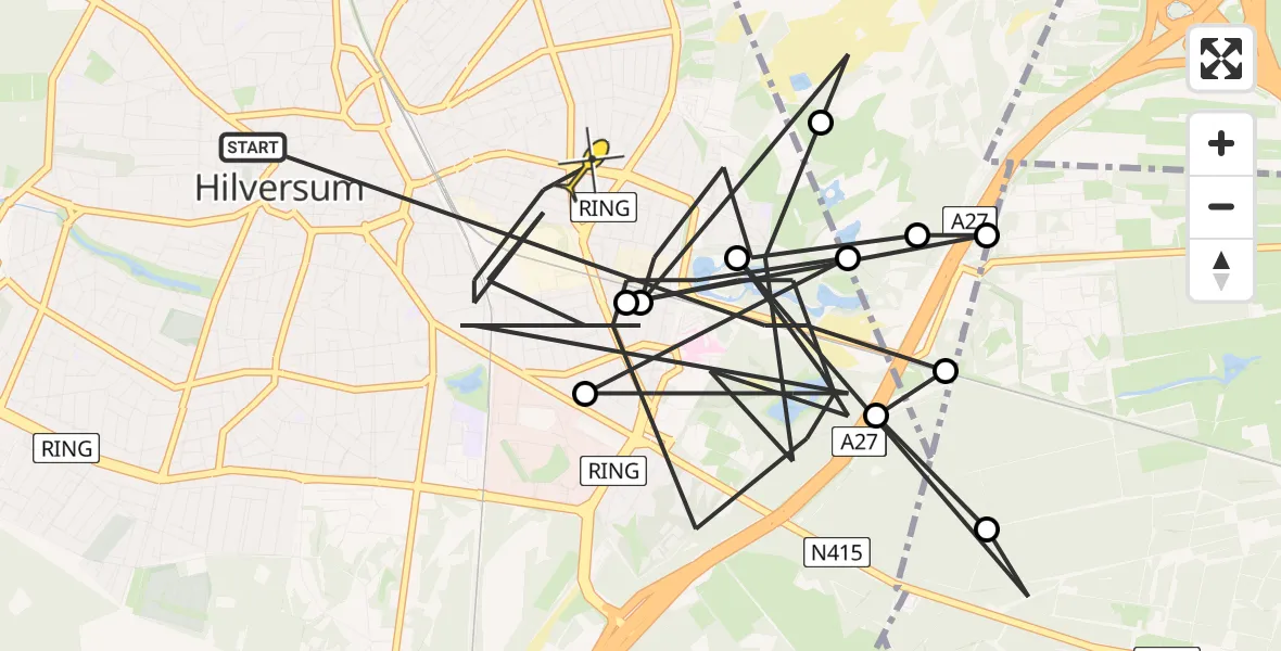 Routekaart van de vlucht: Politieheli naar Hilversum