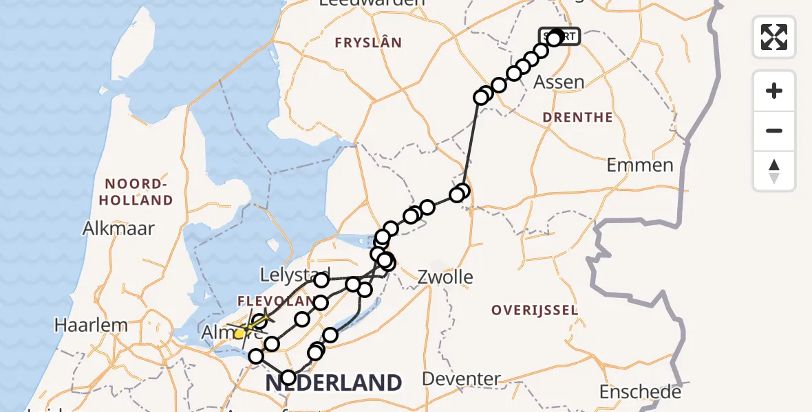 Routekaart van de vlucht: Politieheli naar Almere