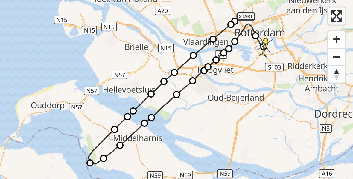 Routekaart van de vlucht: Lifeliner 2 naar Rotterdam