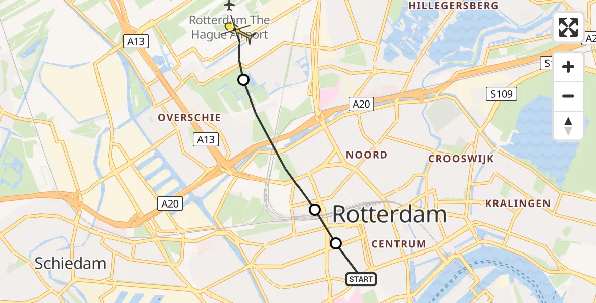 Routekaart van de vlucht: Lifeliner 2 naar Rotterdam The Hague Airport