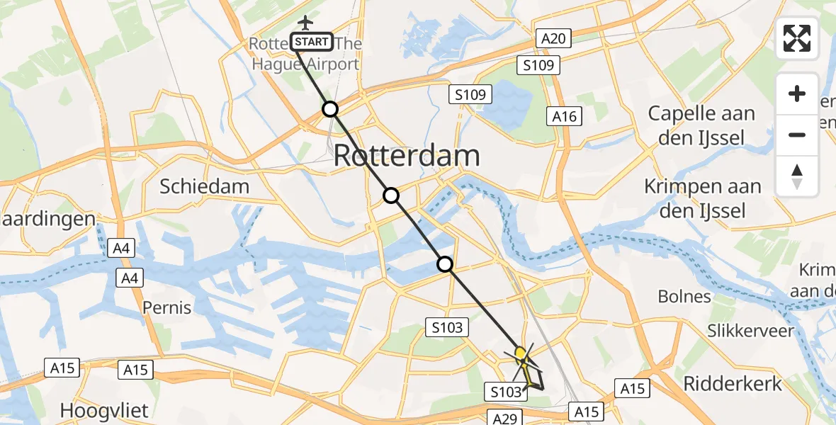 Routekaart van de vlucht: Lifeliner 2 naar Rotterdam