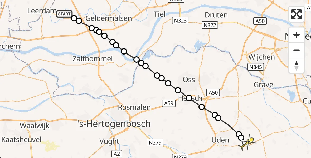 Routekaart van de vlucht: Lifeliner 3 naar Vliegbasis Volkel