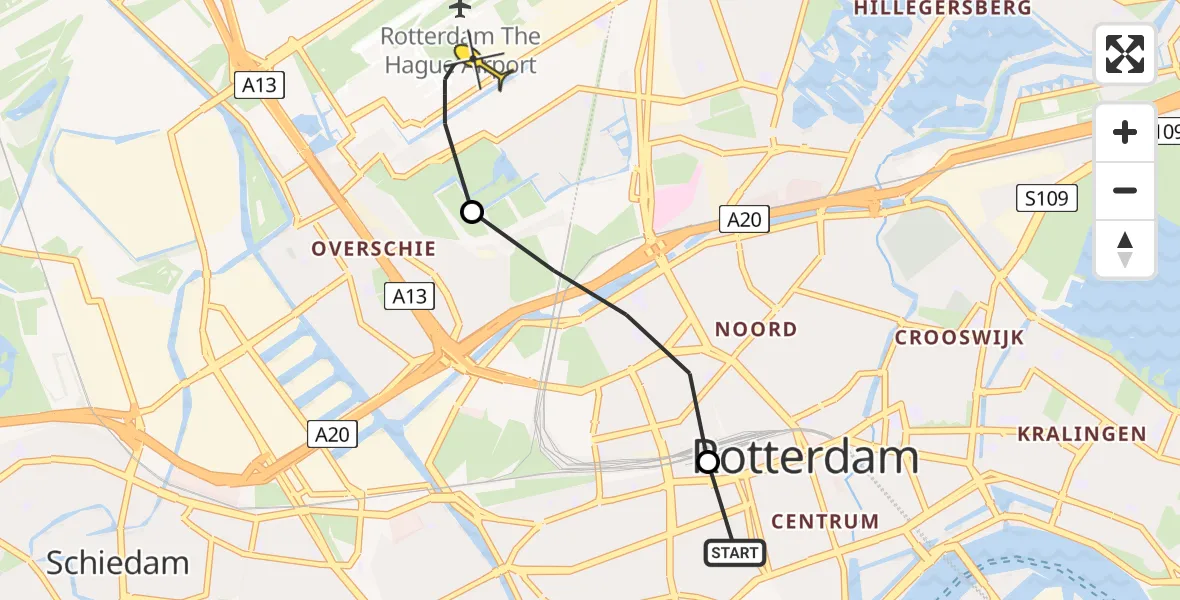 Routekaart van de vlucht: Lifeliner 2 naar Rotterdam The Hague Airport