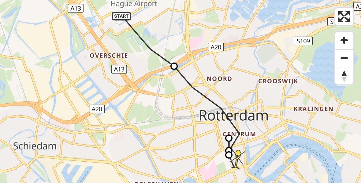 Routekaart van de vlucht: Lifeliner 2 naar Erasmus MC