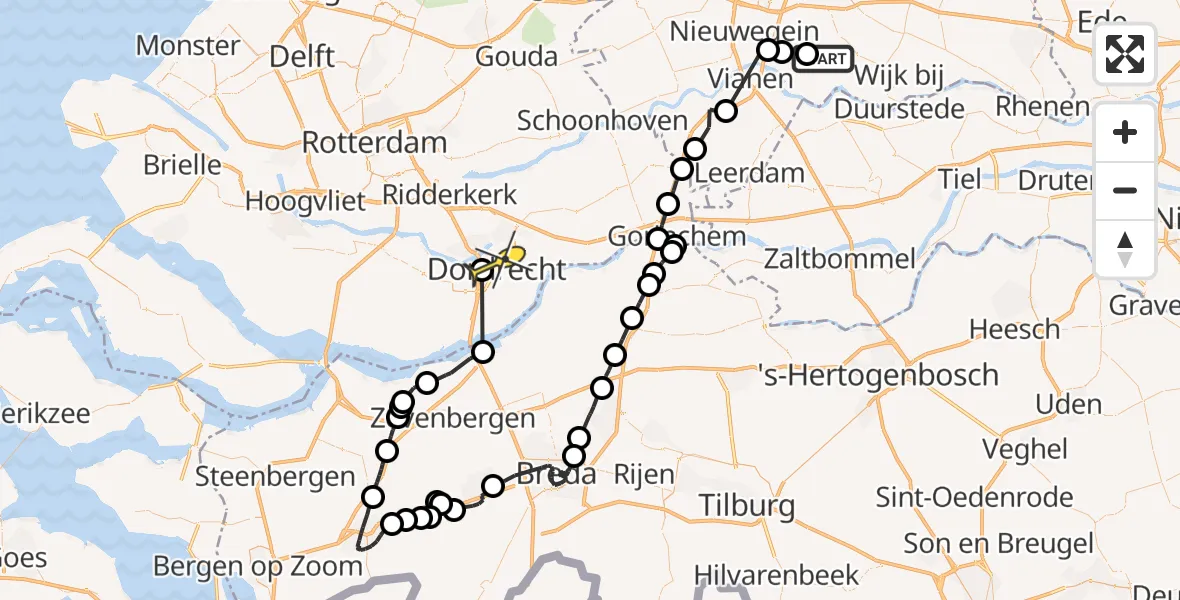 Routekaart van de vlucht: Politiehelikopter naar Dordrecht