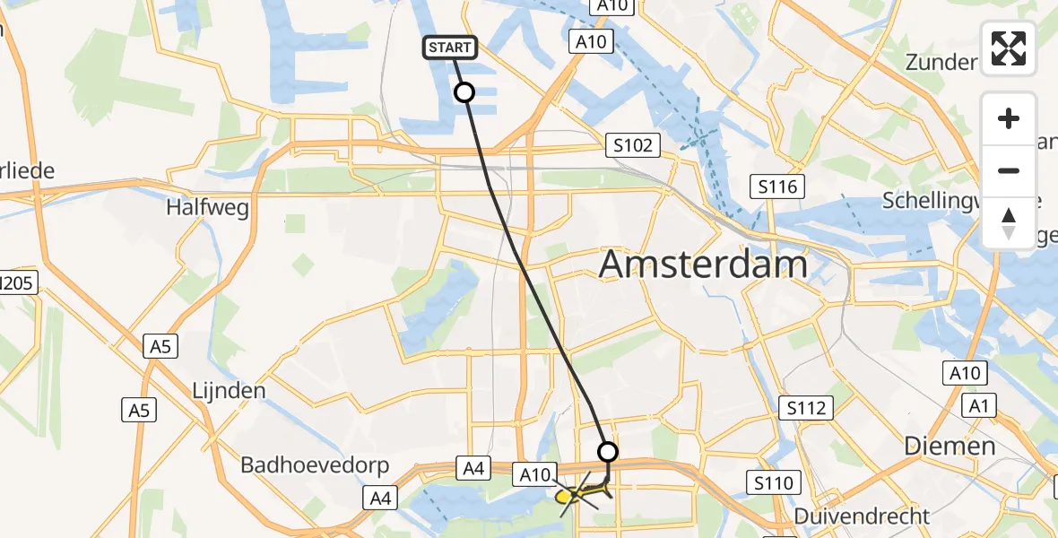Routekaart van de vlucht: Lifeliner 1 naar VU Medisch Centrum Amsterdam