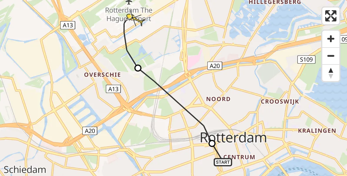 Routekaart van de vlucht: Lifeliner 2 naar Rotterdam The Hague Airport