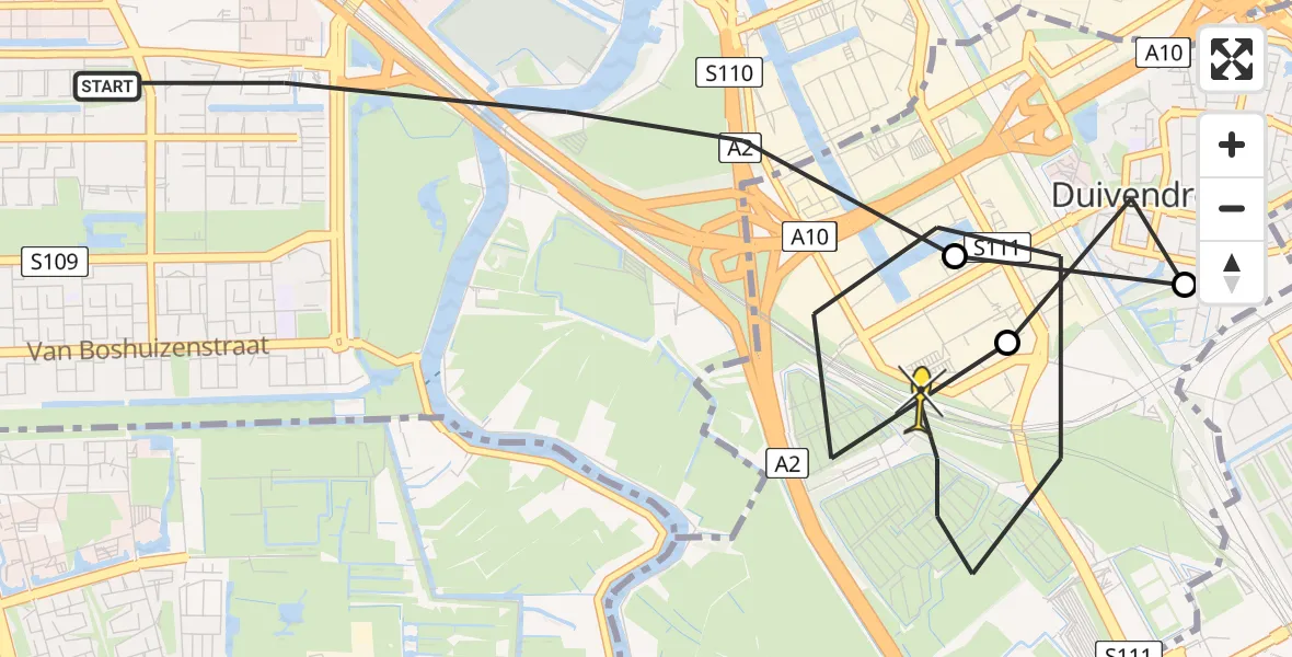 Routekaart van de vlucht: Lifeliner 1 naar Amsterdam-Duivendrecht