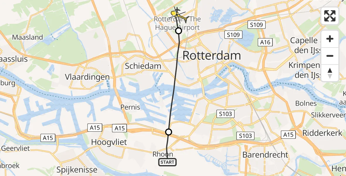 Routekaart van de vlucht: Lifeliner 2 naar Rotterdam The Hague Airport