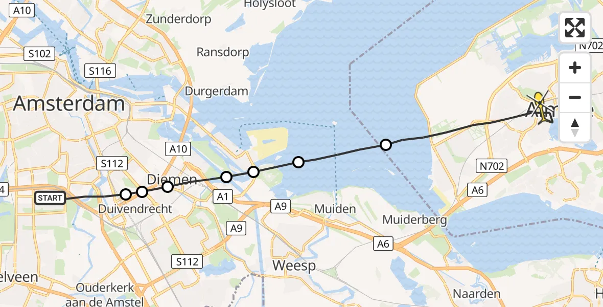 Routekaart van de vlucht: Lifeliner 1 naar Almere