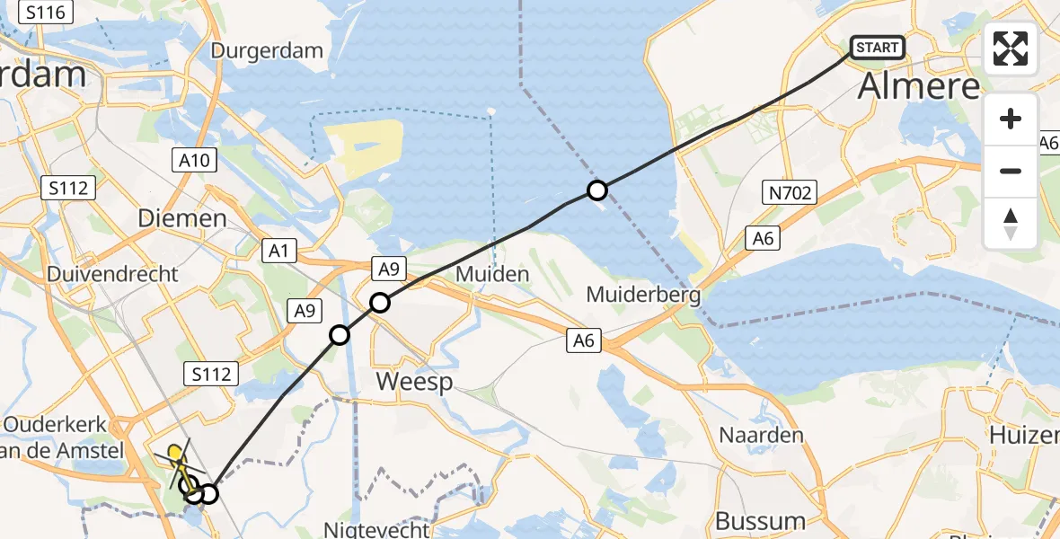 Routekaart van de vlucht: Lifeliner 1 naar Academisch Medisch Centrum (AMC)