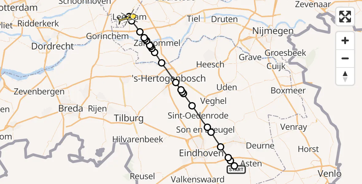 Routekaart van de vlucht: Lifeliner 3 naar Leerdam