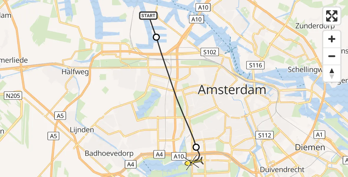 Routekaart van de vlucht: Lifeliner 1 naar VU Medisch Centrum Amsterdam