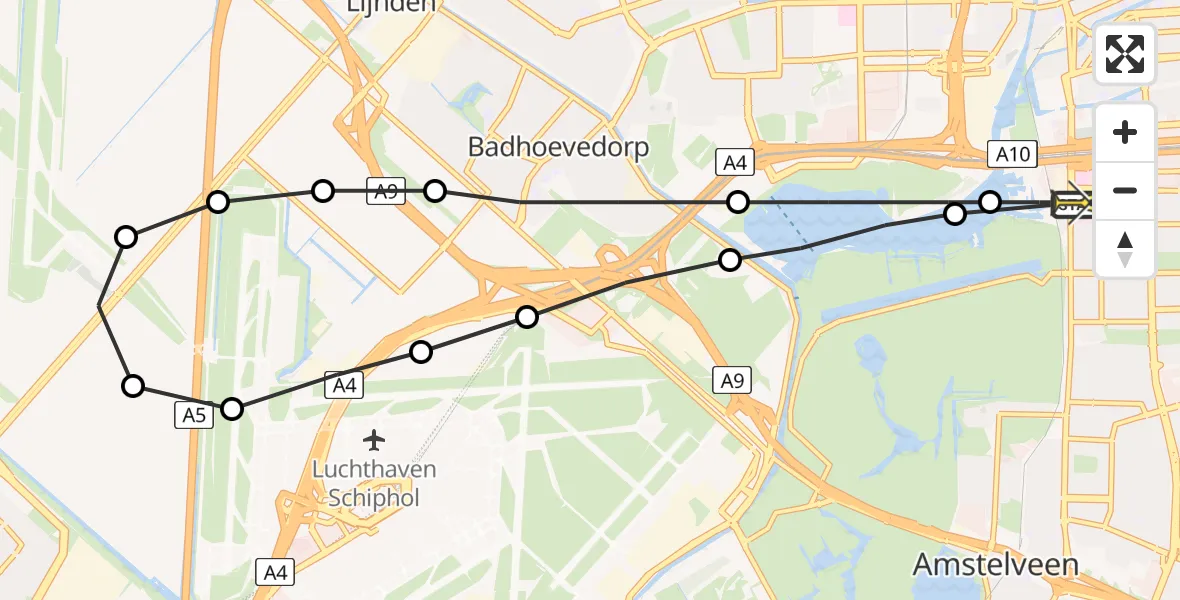 Routekaart van de vlucht: Lifeliner 1 naar VU Medisch Centrum Amsterdam