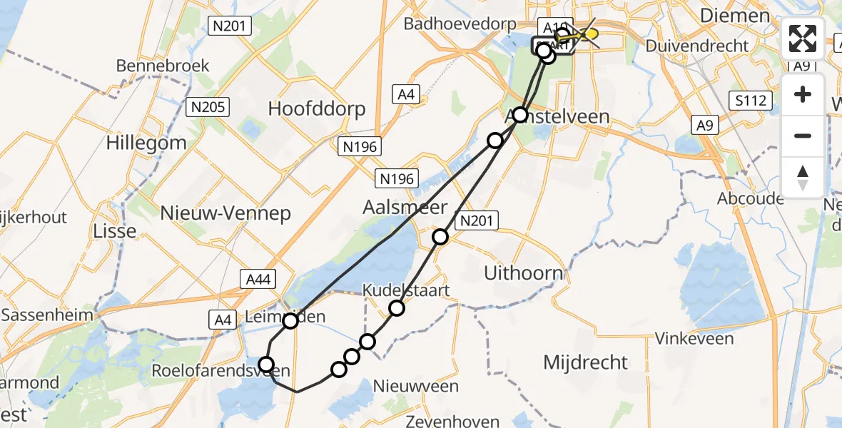 Routekaart van de vlucht: Lifeliner 1 naar VU Medisch Centrum Amsterdam