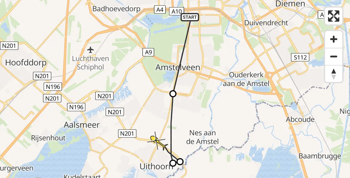 Routekaart van de vlucht: Lifeliner 1 naar Amstelveen