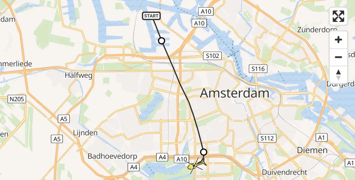 Routekaart van de vlucht: Lifeliner 1 naar VU Medisch Centrum Amsterdam