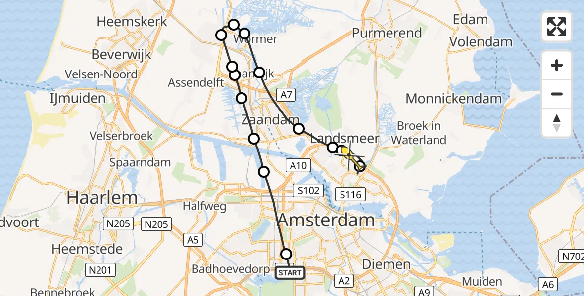 Routekaart van de vlucht: Lifeliner 1 naar Amsterdam